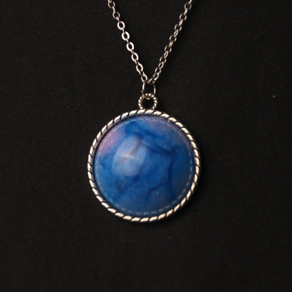 Handcrafted Epoxy Resin Blue Pink Sparkle Circle On S.S. Pendant Necklace
